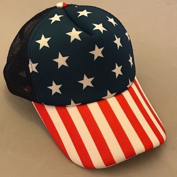 USA Stars & Stripes Red White and Blue SnapBack Trucker Hat - Picture 3 of 12
